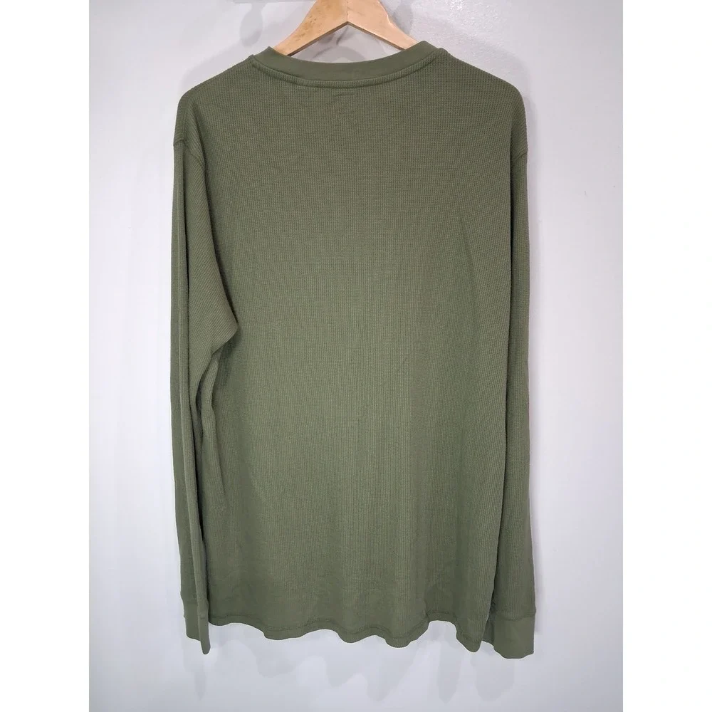 Levis Mens XXL Olive Green Waffle Knit Thermal Long Sleeve Henley Shirt